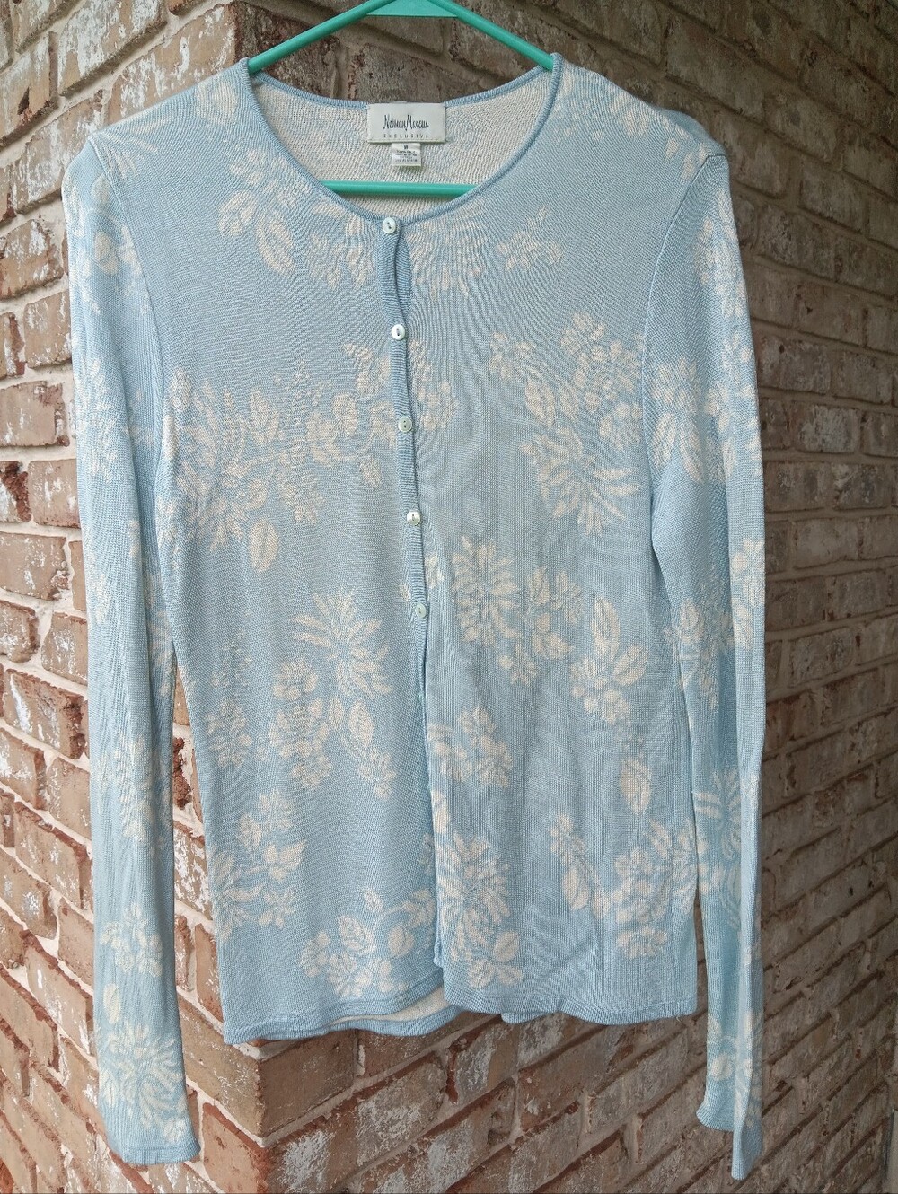 Silk Light Blue Floral Button-Front Sweater